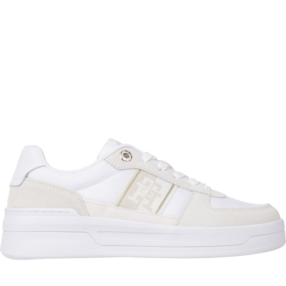 Tommy Hilfiger womens white sneaker with webbing | Vilbury London