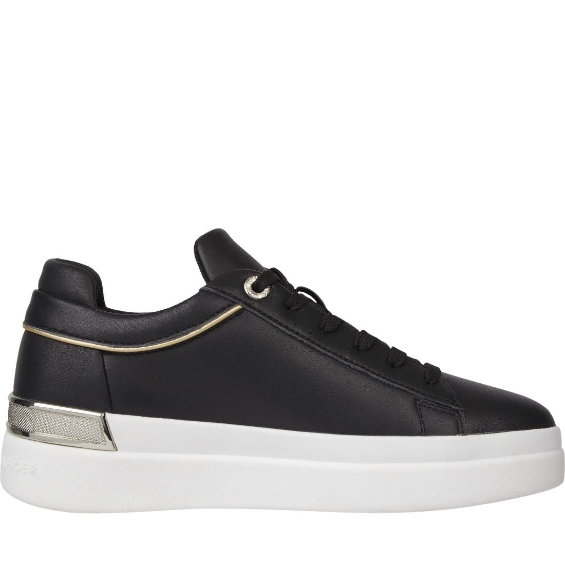 Tommy Hilfiger womens black lux metallic cupsole sneaker | Vilbury London