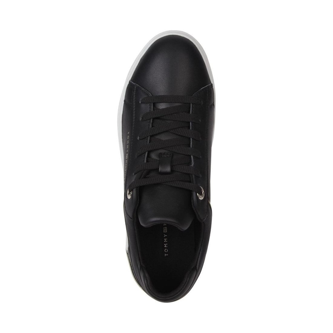 Tommy Hilfiger womens black lux metallic cupsole sneaker | Vilbury London