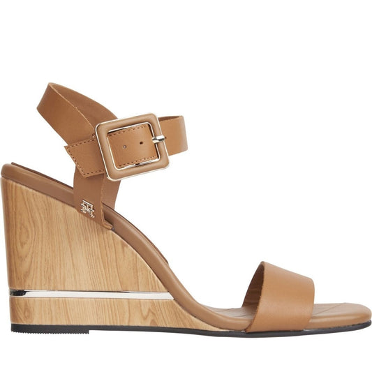 Tommy Hilfiger womens summer cognac hardware wedge sandal | Vilbury London