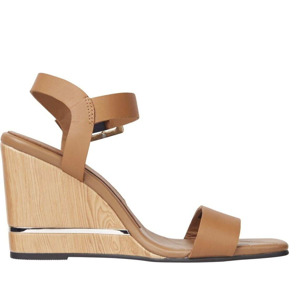 Tommy Hilfiger womens summer cognac hardware wedge sandal | Vilbury London