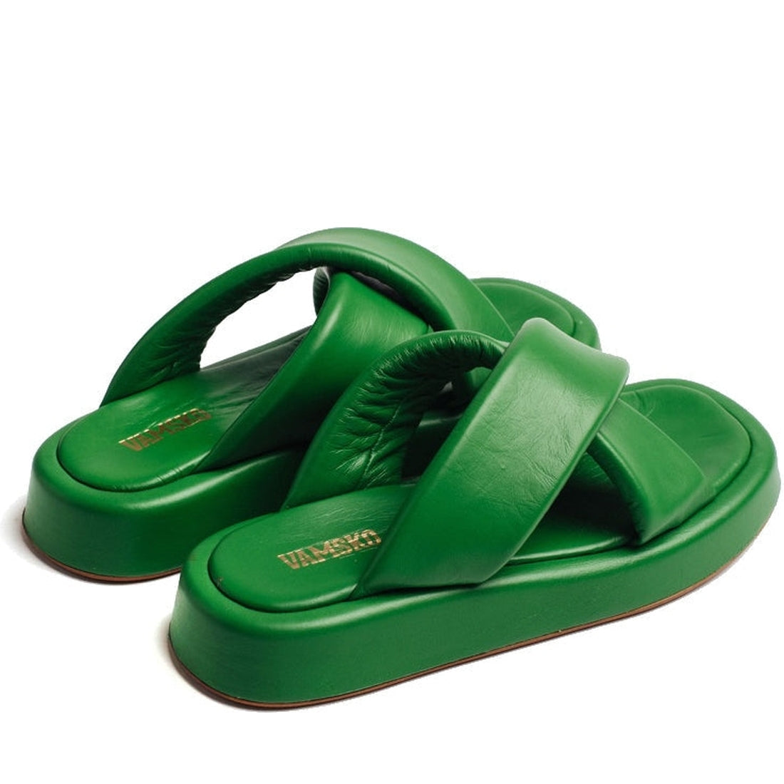 VAMSKO womens green pillow slippers | Vilbury London