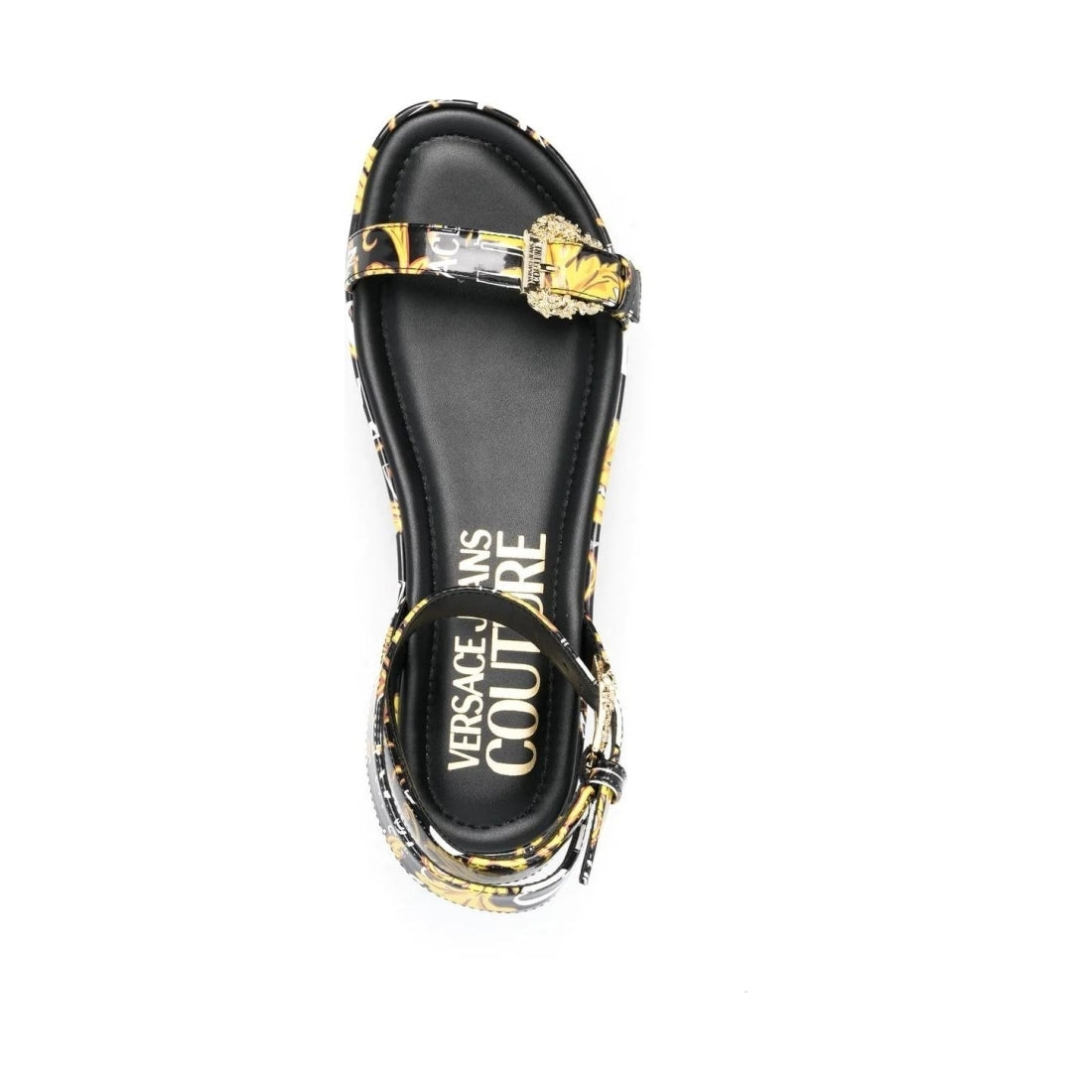 Versace Jeans Couture womens black, gold fondo mallory sandals | Vilbury London