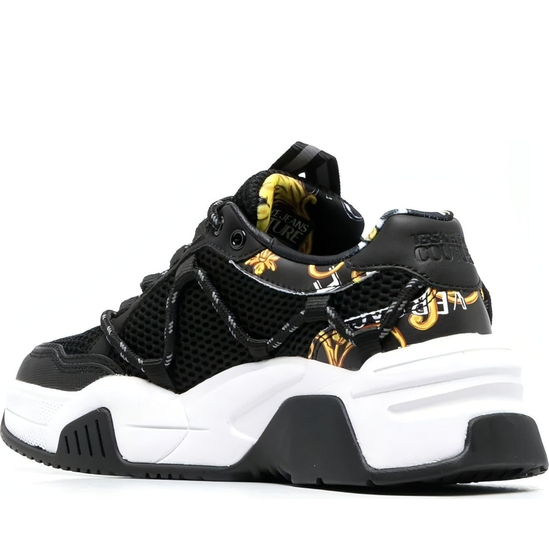 Versace Jeans Couture womens black, gold fondo stargaze shoes | Vilbury London