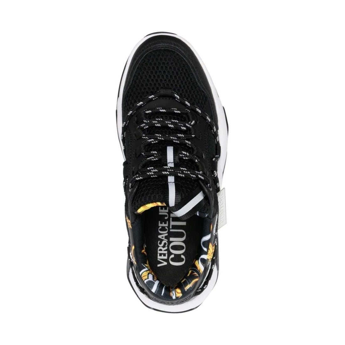 Versace Jeans Couture womens black, gold fondo stargaze shoes | Vilbury London