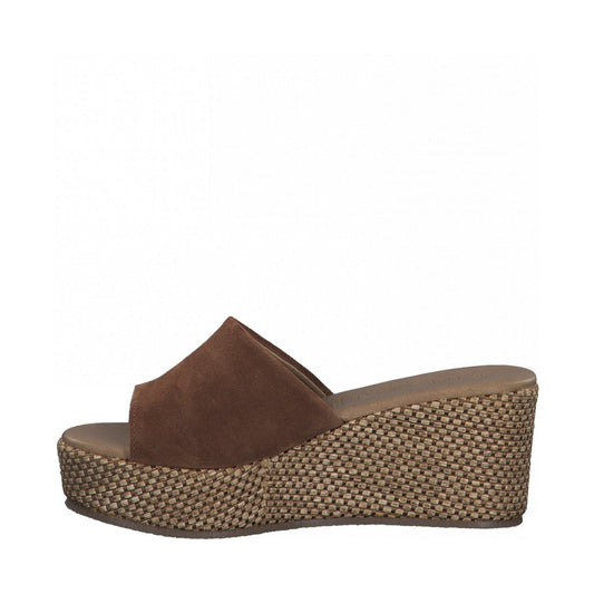 Marco Tozzi Womens cognac casual open mules | Vilbury London