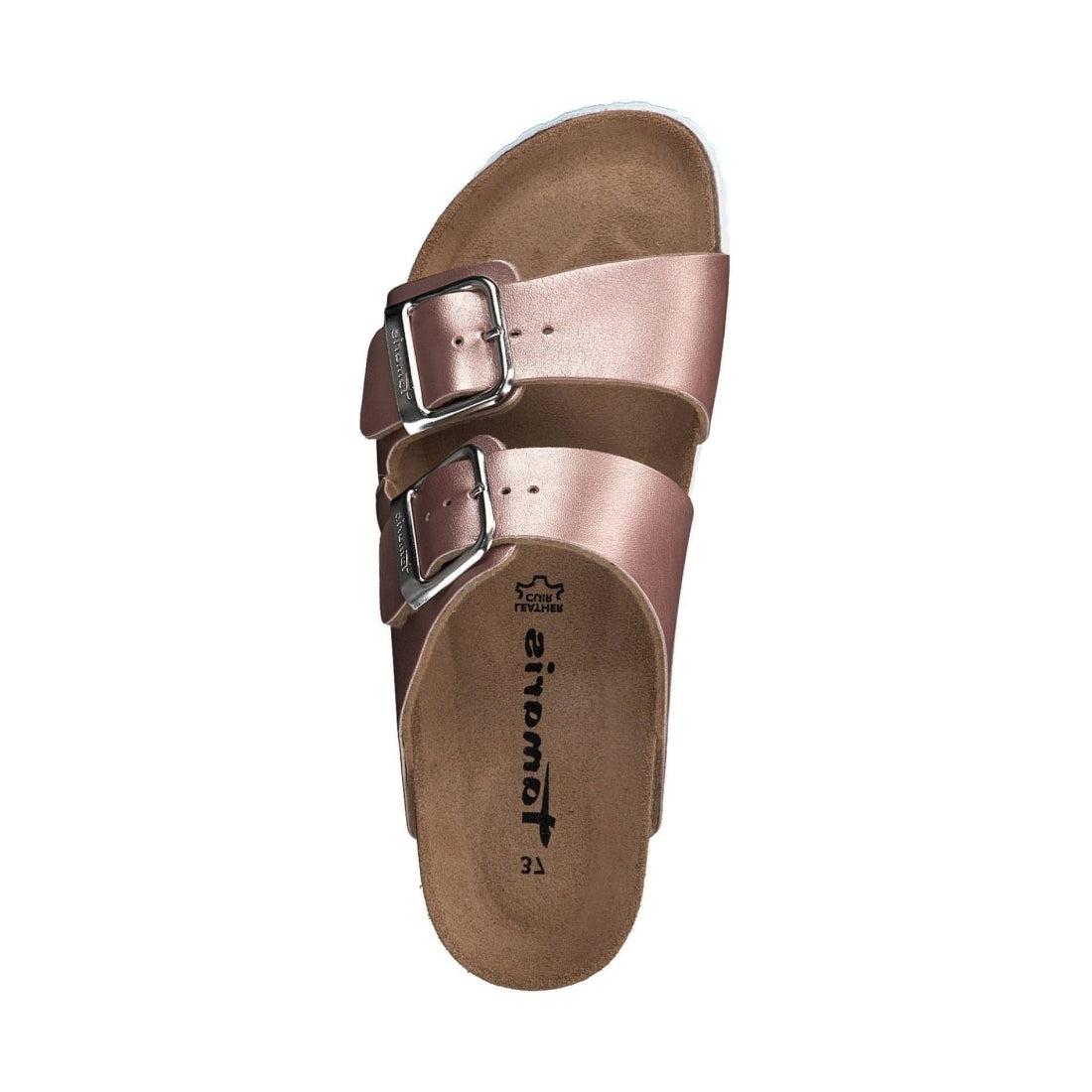 Tamaris womens rose gold casual open slippers | Vilbury London