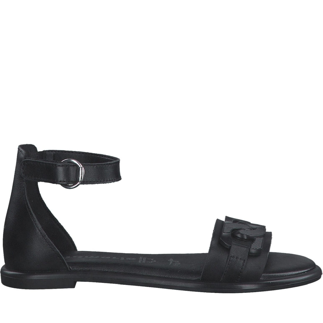 Tamaris womens black leather casual open sandals | Vilbury London