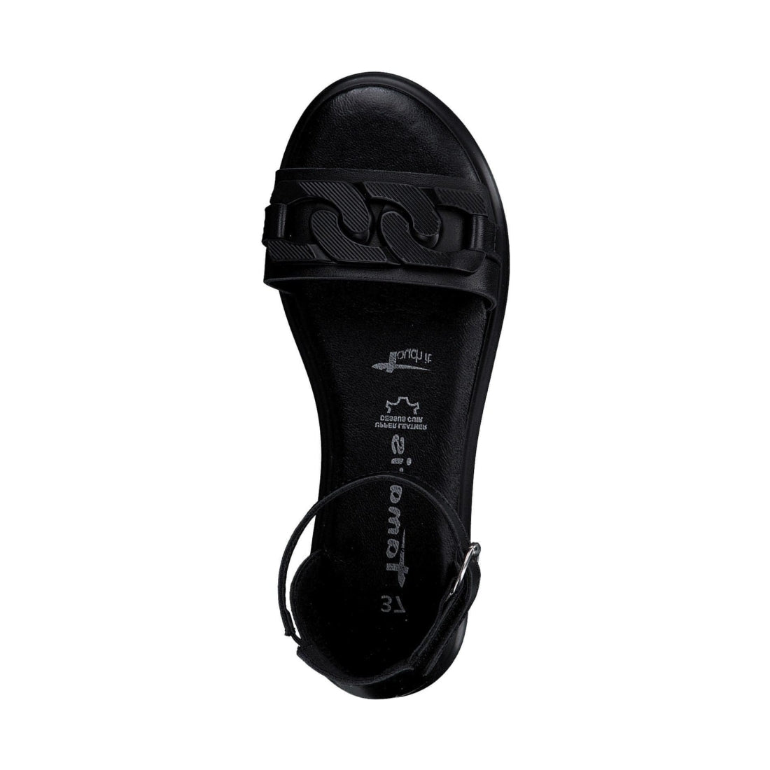 Tamaris womens black leather casual open sandals | Vilbury London