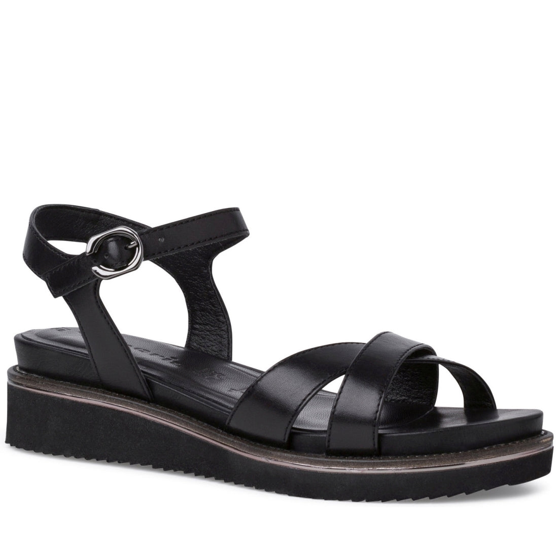 Tamaris Womens black casual open sandals | Vilbury London