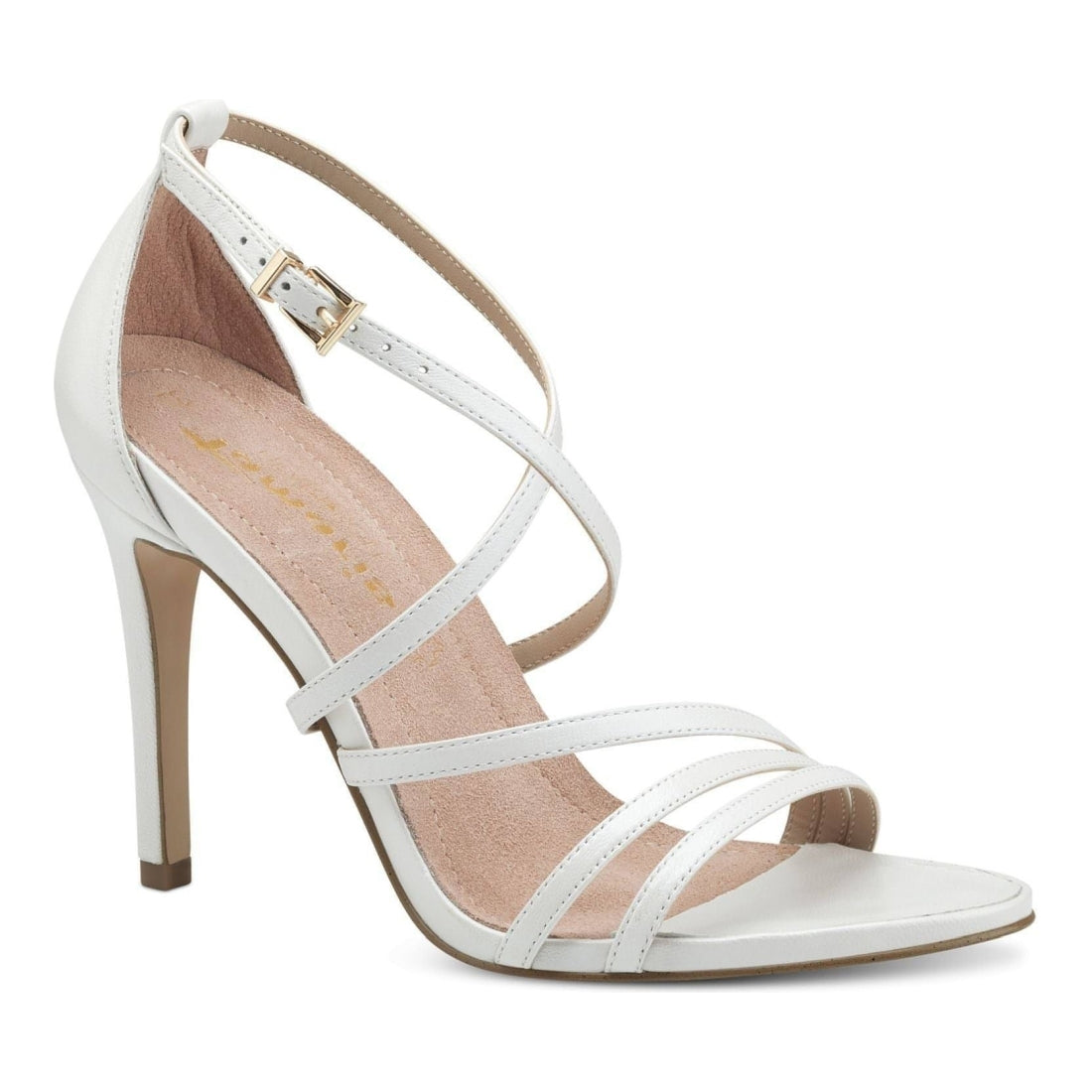 Tamaris womens white pearl elegant open pumps | Vilbury London