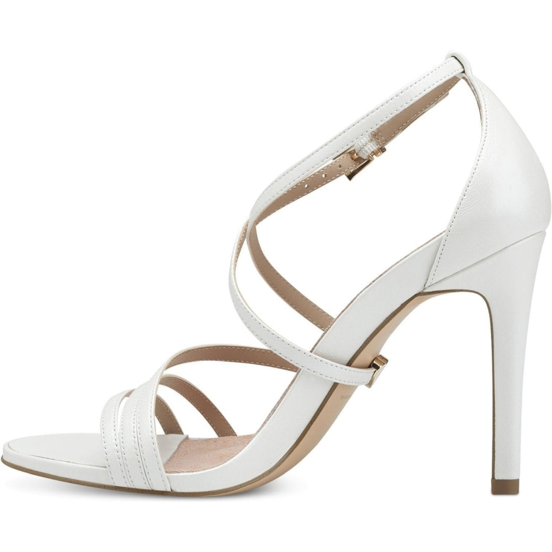 Tamaris womens white pearl elegant open pumps | Vilbury London